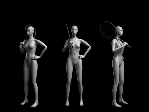 Animated Female Mesh - 12 sport poses v4 Low-poly Model 3D