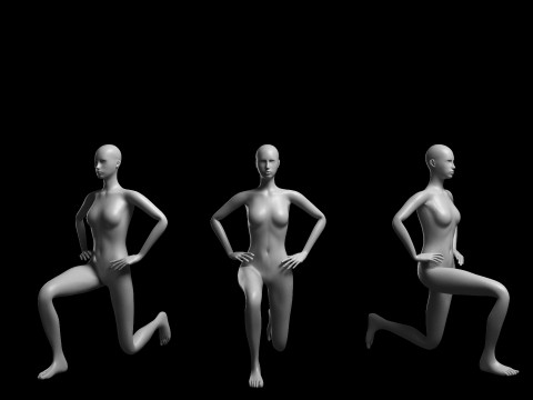 Animated Female Mesh - 12 sport poses v4 Low-poly Model 3D