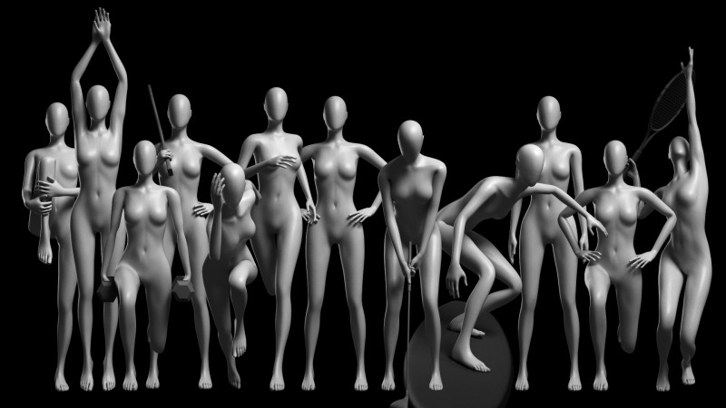 Animated Female Mesh - 12 sport poses v3 Low-poly 3D Model .c4d .max .obj .3ds .fbx .stl .blend 