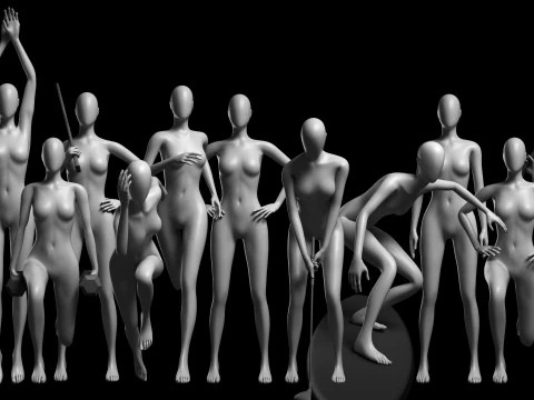 Анімована жіноча сітка - 12 спортивних поз v3 Low-poly 3D Модель