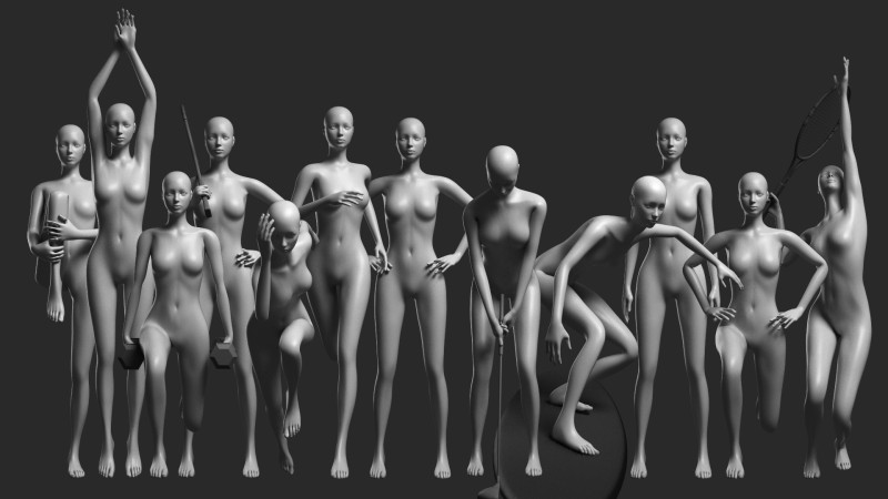Animated Female Mesh - 12 sport poses v1 Low-poly 3D Model .c4d .max .obj .3ds .fbx .stl .blend 