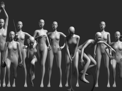 Анімована жіноча сітка - 12 спортивних поз v1. Низькополігональна 3D Модель