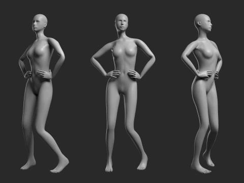 Mesh femminile animato 14 pose v4 Low-poly Modello 3D