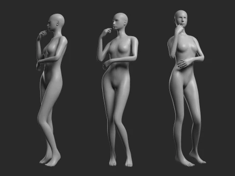 Mesh femminile animato 14 pose v4 Low-poly Modello 3D