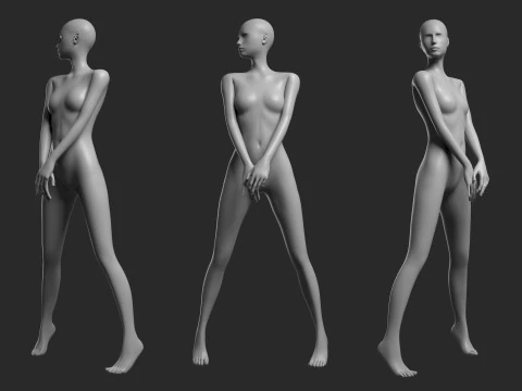 Mesh femminile animato 14 pose v4 Low-poly Modello 3D