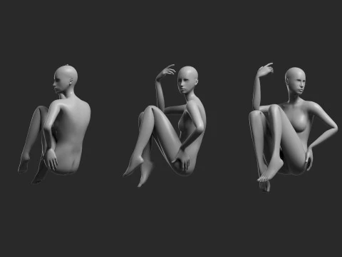 Mesh femminile animato 14 pose v4 Low-poly Modello 3D