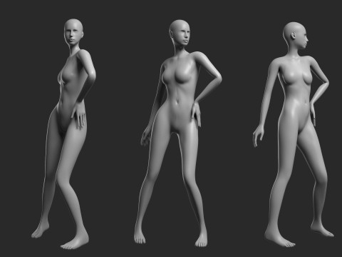 Animated Female Mesh 14 poses v4 Low-poly Modèle 3D
