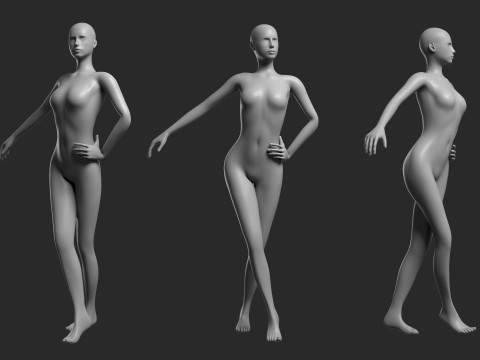 Animated Female Mesh 14 poses v4 Low-poly Modèle 3D