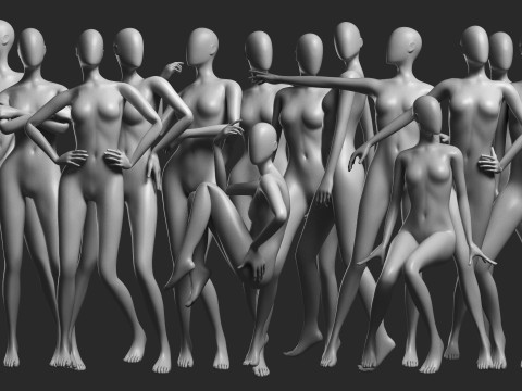 Animated Female Mesh 14 poses v3 Low-poly Modelo 3D