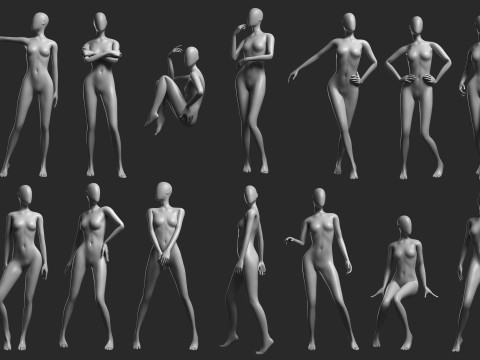 Animated Female Mesh 14 poses v3 Low-poly 3D 모델