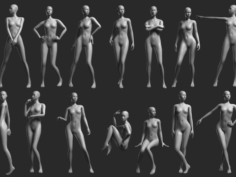 Animated Female Mesh 14 poses v1 Low-poly 3D Model