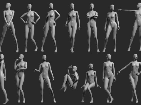 Animated Female Mesh 14 poses v2 Low-poly Modèle 3D
