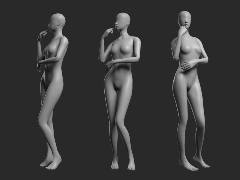 Animated Female Mesh 14 poses v2 Low-poly Modèle 3D