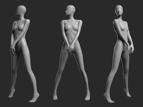 Animated Female Mesh 14 poses v2 Low-poly Modèle 3D