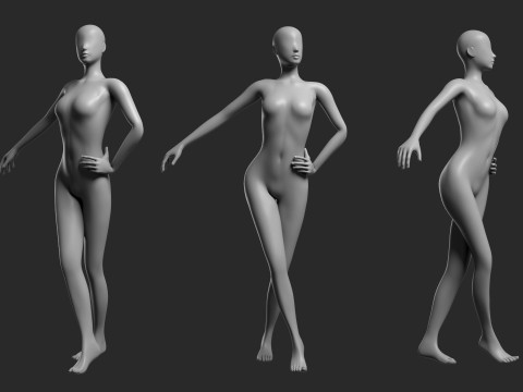 Animated Female Mesh 14 poses v2 Low-poly Modèle 3D