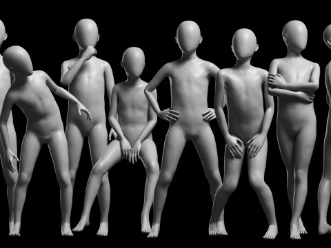 Animated Kid 7-20 Years Base Mesh V3 - 8 poses Low-poly 3D Модель