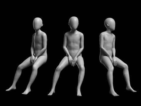 Animated Kid 7-20 Years Base Mesh V3 - 8 poses Low-poly 3D Модель