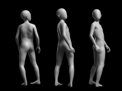 Animated Kid 7-20 Years Base Mesh V3 - 8 poses Low-poly 3D Модель