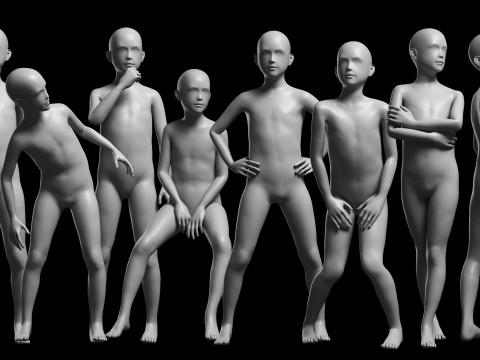 Animated Kid 7-20 Years Base Mesh V2 - 8 poses Low-poly 3D Модель