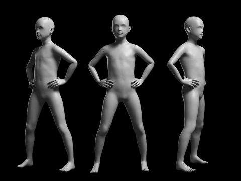 Animated Kid 7-20 Years Base Mesh V2 - 8 poses Low-poly 3D Model
