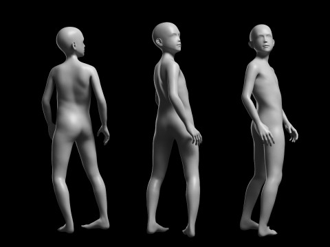 Animated Kid 7-20 Years Base Mesh V2 - 8 poses Low-poly Modello 3D