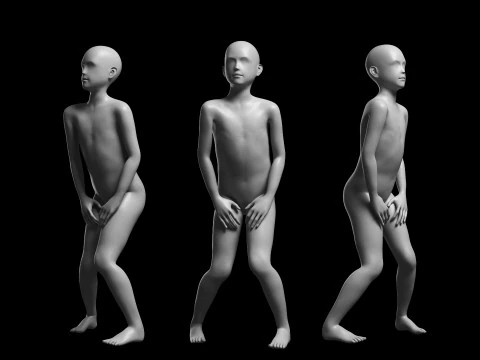 Animated Kid 7-20 Years Base Mesh V2 - 8 poses Low-poly 3D Model