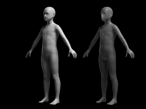 Animated Kid 7-20 Years Base Mesh V2 - 8 poses Low-poly 3D Model