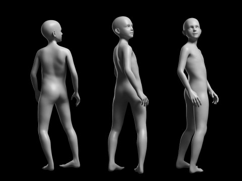 Animated Kid 7-20 Years Base Mesh V1 - 8 poses Low-poly 3D Model