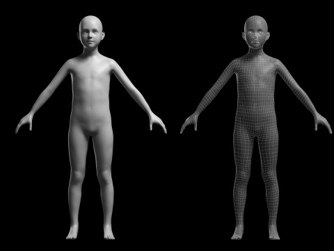 Animated Kid 7-20 Years Base Mesh V1 - 8 poses Low-poly 3D Model