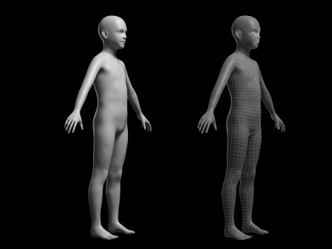 Animated Kid 7-20 Years Base Mesh V1 - 8 poses Low-poly 3D Model