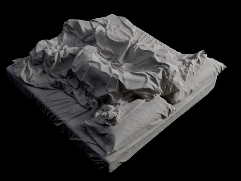 Double Bed with Sleeping Person Low-Poly 3D Model