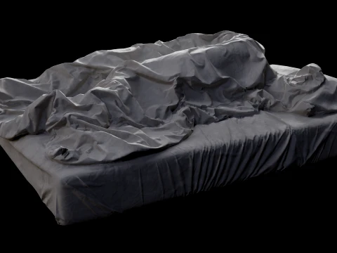 Double Bed with Sleeping Person Low-Poly 3D Model
