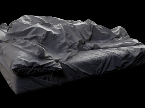Double Bed with Sleeping Person Low-Poly 3D Model