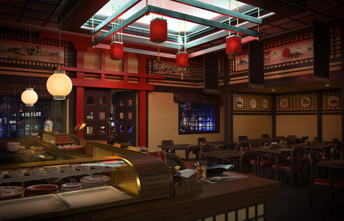 sushi bar 3D Model .c4d .max .obj .3ds .fbx .stl .blend 
