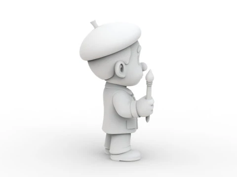 Kunstenaar stripfiguur klaar om STL 3D-printmodel af te drukken 3D Model