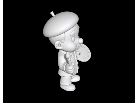 Kunstenaar stripfiguur klaar om STL 3D-printmodel af te drukken 3D Model