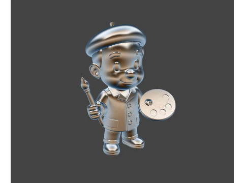 Kunstenaar stripfiguur klaar om STL 3D-printmodel af te drukken 3D Model