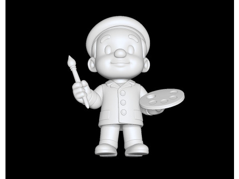 Artist Cartoon Character Ready to Print STL 3D print model 3D 模型