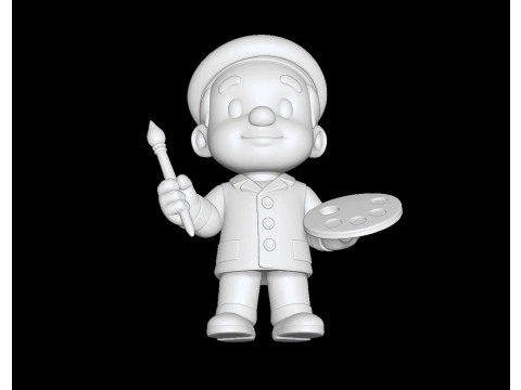 Kunstenaar stripfiguur klaar om STL 3D-printmodel af te drukken 3D Model