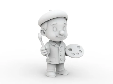 Kunstenaar stripfiguur klaar om STL 3D-printmodel af te drukken 3D Model