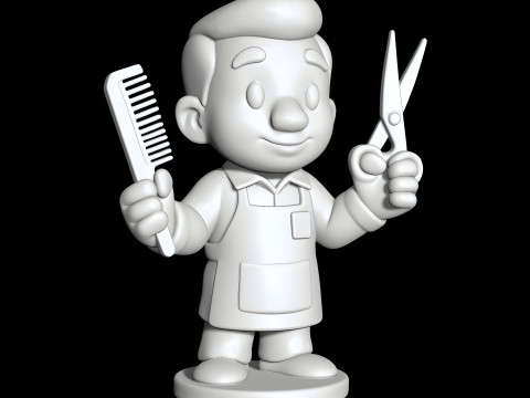 Barber Cartoon Character STL 3D print model 3D Model