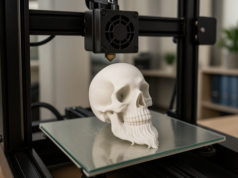 3D Printable Stylized Skull with Beard High-Detail Skeleton 3D print model 3D Model