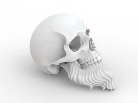 3D Printable Stylized Skull with Beard High-Detail Skeleton 3D print model 3D Model