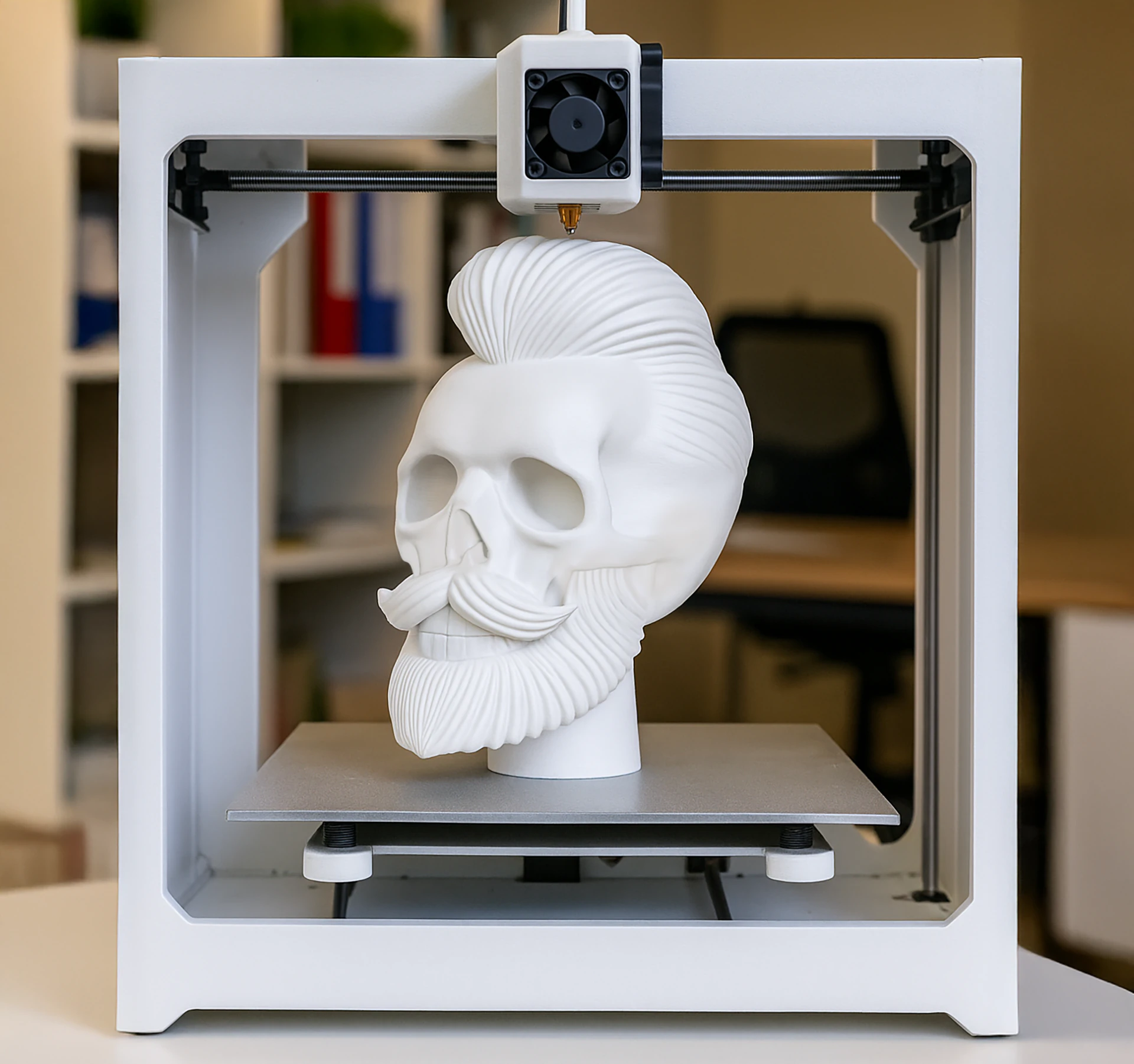 Stylized Skull with Hair and Beard 3D print model 3D Model .c4d .max .obj .3ds .fbx .stl .blend 