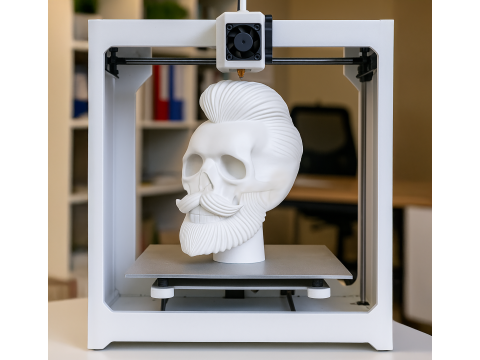 Stylized Skull with Hair and Beard 3D print model 3D Model