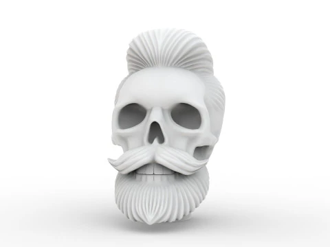 Stylized Skull with Hair and Beard 3D print model 3D Model