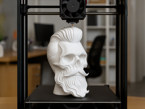 Skull with Flowing Beard and Hair for 3D Printing 3D print model 3D 모델
