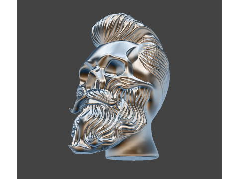 Skull with Flowing Beard and Hair for 3D Printing 3D print model 3D 모델