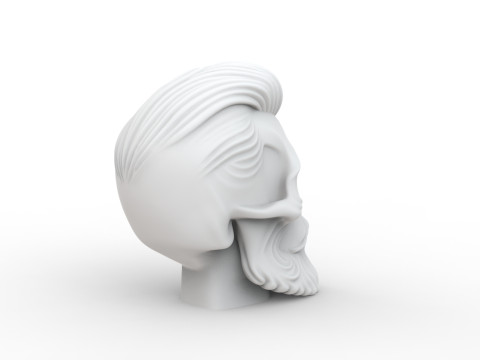 Skull with Pompadour Beard and Mustache 3D print model 3D Model