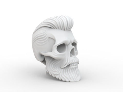 Skull with Pompadour Beard and Mustache 3D print model 3D Model